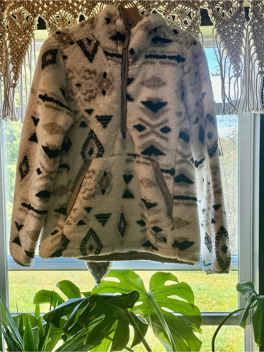 The North Face Cream Fleece Half-Zip Pullover with Black Aztec Print